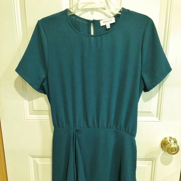 Gilli Faux Wrap Short Sleeve Dress - Fit & Flare - Size Medium - Teal Color - - Picture 4 of 12